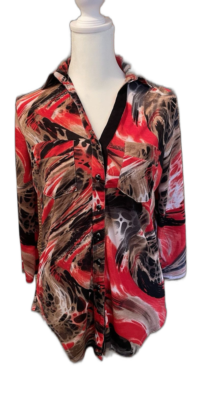Venini Shirt Women’s Size Small Red Blouse 3/4 Sleeve